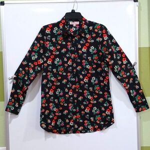 Philosophy Republic Clothing XS Black Polyester shirt w/bright floral pttrn.